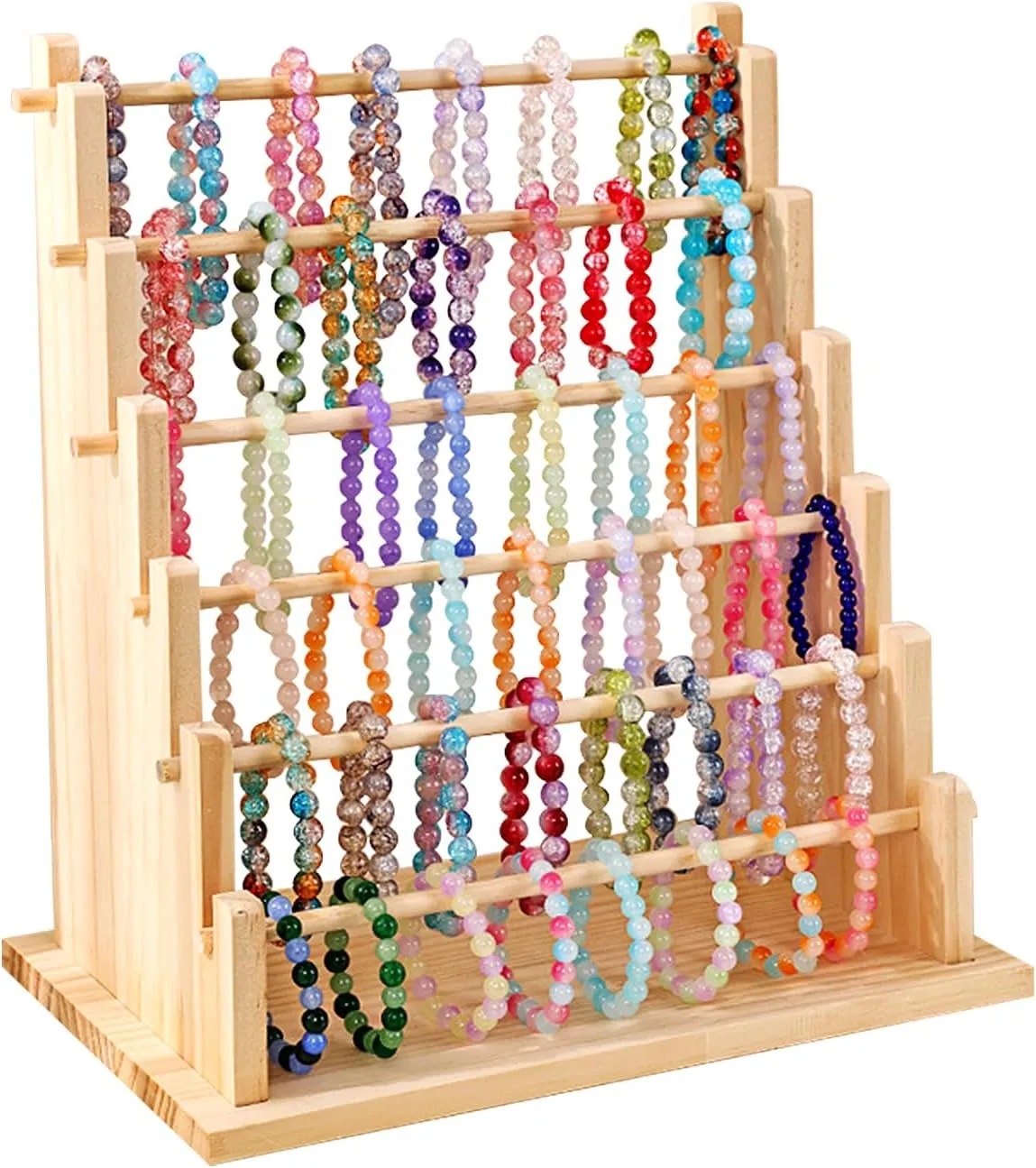 Jewelry Organizer Display for Home$ Craft Shows and Store$6 Tier Wooden Bracelet Holder$ 4 Tier Bracelet Organizer$ Detachable Earring Bangle Watch Necklace Display Storage Holder$ crevice Rustic Wood 