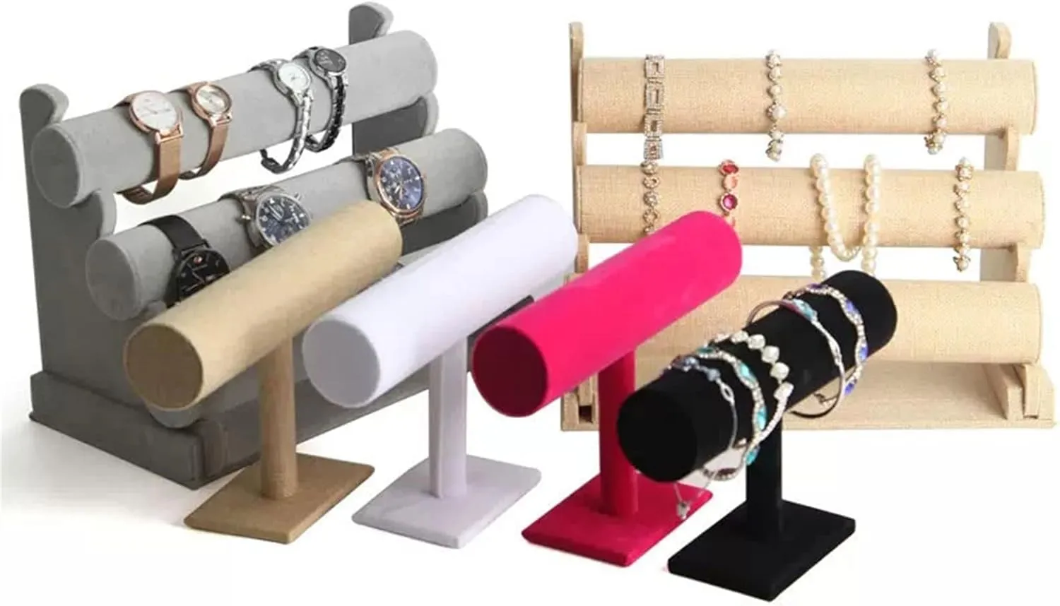 Jewelry Stand Holder (Color : 5) Jewelry Rack 3 Tiers Bracelet Holder, T-Bar Velvet biome apartment five gouge Jewelry Organizer Stand and Display, Detachable Bracelet Display Stand, Jewelry Tree for Watch Organization 