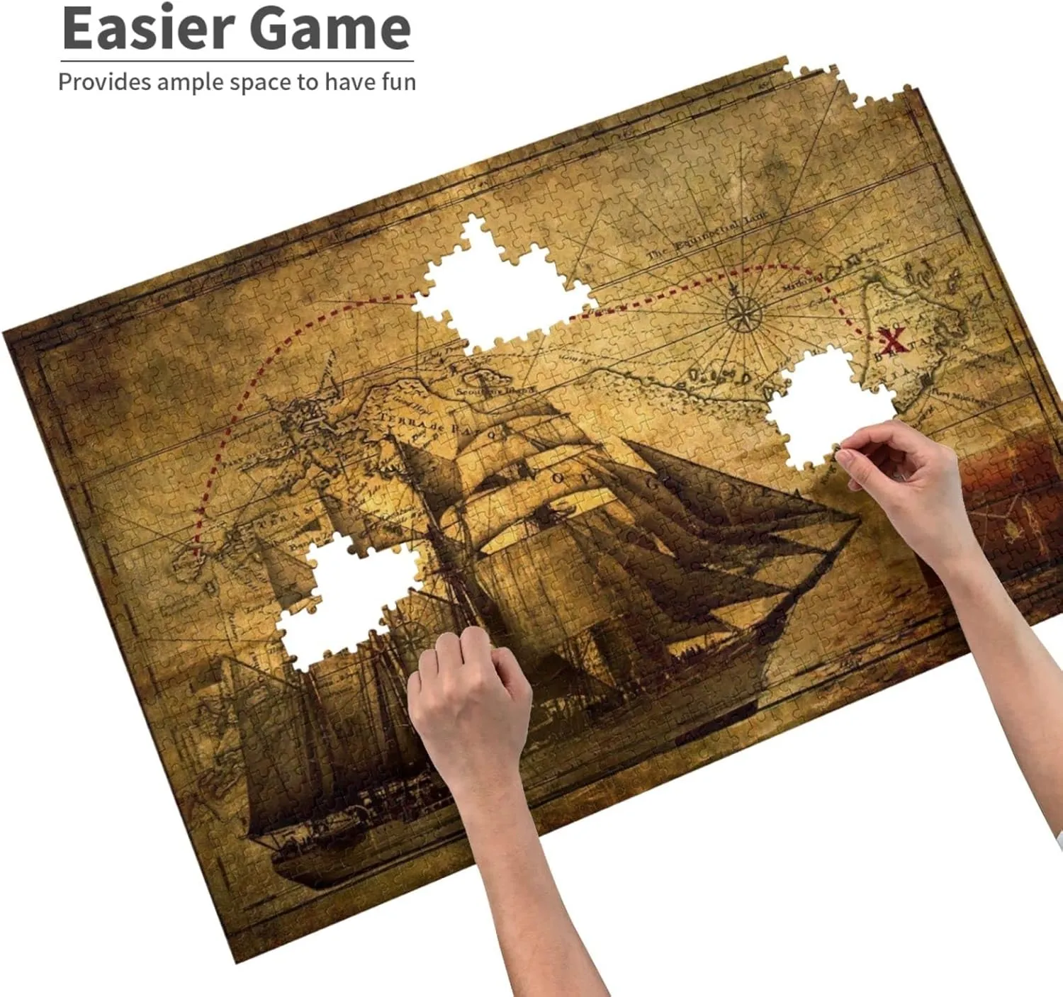 Jigsaw Puzzle Family Room Decorations, Present/Gift for Teenagers and blade Adults. Sailing Pirate Theme Picture Jigsaw Puzzle, 1000 Piece Wooden 