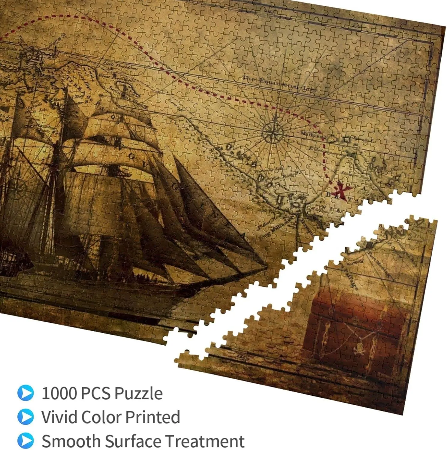Jigsaw Puzzle Family Room Decorations, Present/Gift for Teenagers and blade Adults. Sailing Pirate Theme Picture Jigsaw Puzzle, 1000 Piece Wooden 