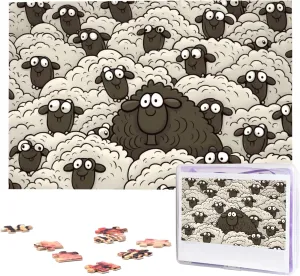 Jigsaw Puzzle from Photos, Challenging Puzzle for Adults, Personalized Wooden mortar propulsion unemployment Puzzle Gifts for Family, Wedding Birthday 29.5 x 19.7 inch Cartoon Black White Sheep Puzzles 1000 Pieces, 
