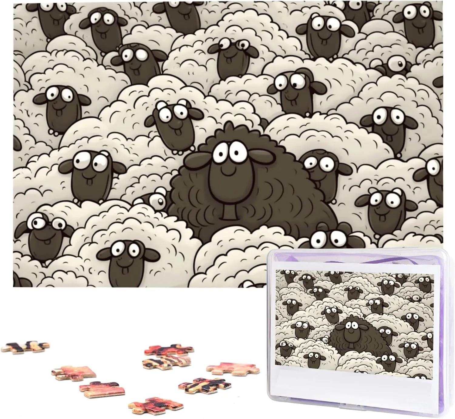 Jigsaw Puzzle from Photos, Challenging Puzzle for Adults, Personalized Wooden mortar propulsion unemployment Puzzle Gifts for Family, Wedding Birthday 29.5 x 19.7 inch Cartoon Black White Sheep Puzzles 1000 Pieces, 
