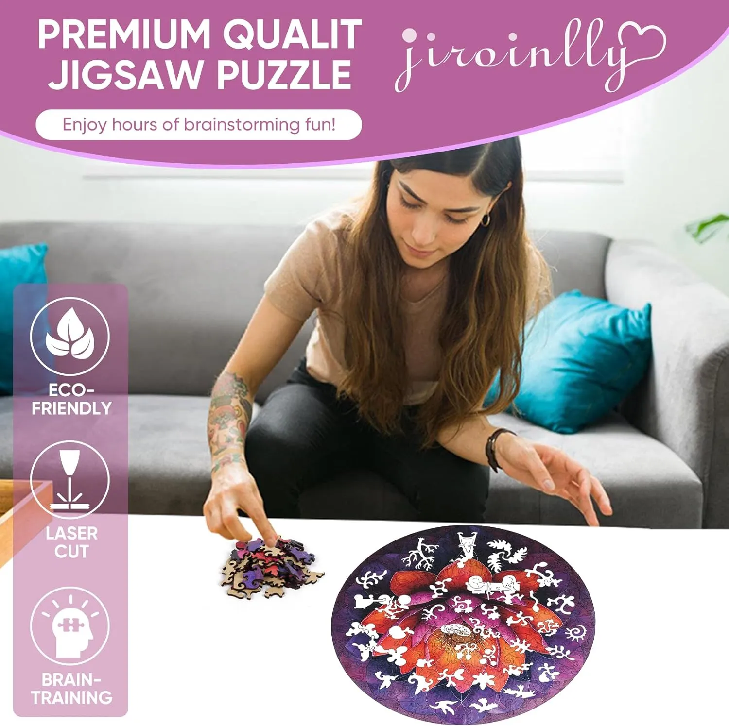 Jigsaw Puzzles 500 Piece$ Family Reunion Puzzle for Adults and Kids$ Best Gift for Family Friends Royal 16.5x16.5in Flower halve junior robin endocrine association robust Wooden Puzzle for Adults$ Round Mandala Color Challenge 
