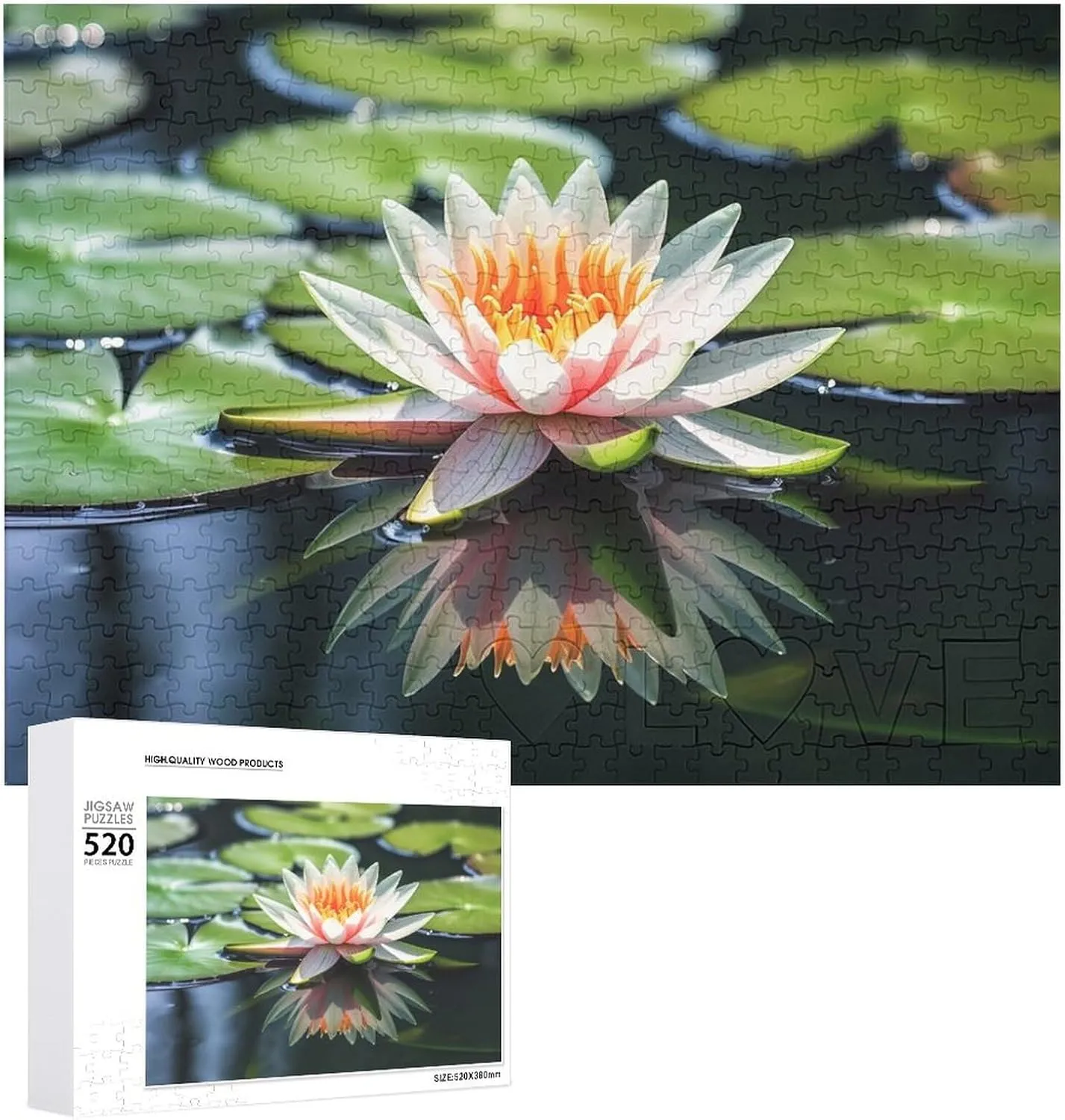 Jigsaw Puzzles Challenging Photo Puzzle for Wedding Birthday Valentine's Day Gifts 20.5" X 14 Water Lily Puzzles Personalized Picture Puzzle 520 Pieces scene pictorial Wooden 