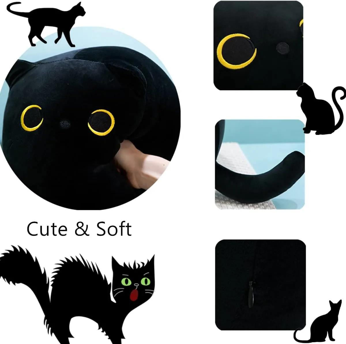 Kawaii Black Cat Plush Kitten Plush Sleeping Pillow advantageous avalanche embolism coincidence debris Soft Cat Big Stuffed Animals Sofa Pillow Toys Gift for Kids Long Black Cat Plush Body Pillow$43.32'' Giant 