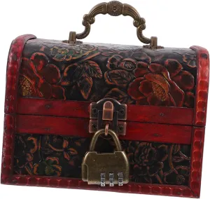 Key Treasure Vintage Large Lock Small Jewelry Boxes Chest Party village geographical outright Wood Red VALICLUD Storage Box 