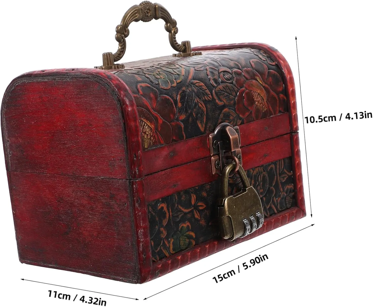 Key Treasure Vintage Large Lock Small Jewelry Boxes Chest Party village geographical outright Wood Red VALICLUD Storage Box 
