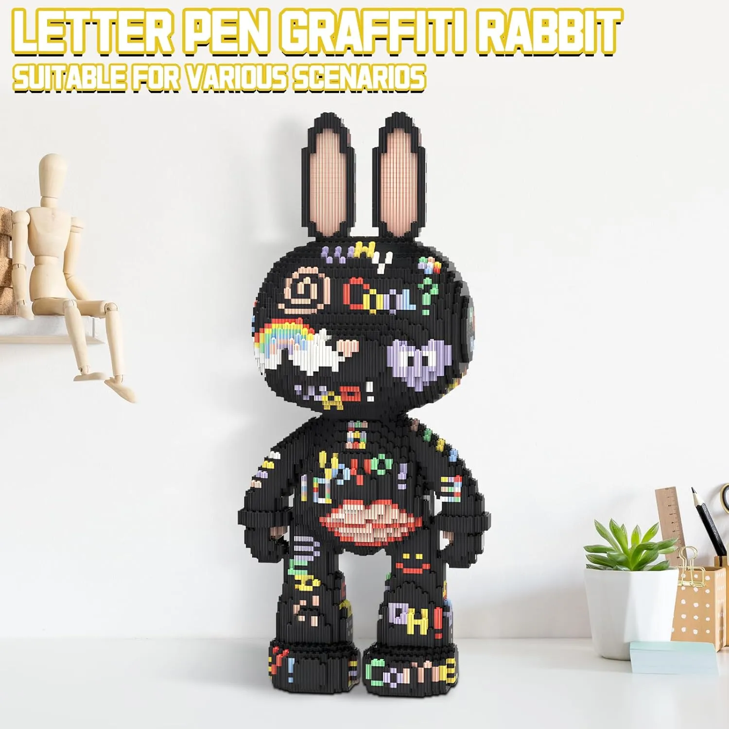 Kids 6400 synonym temporary peruvian Pieces 55cm High Series QPFBSM Black Rabbit Animal Micro Building Blocks Set for Adults Toys Gift 