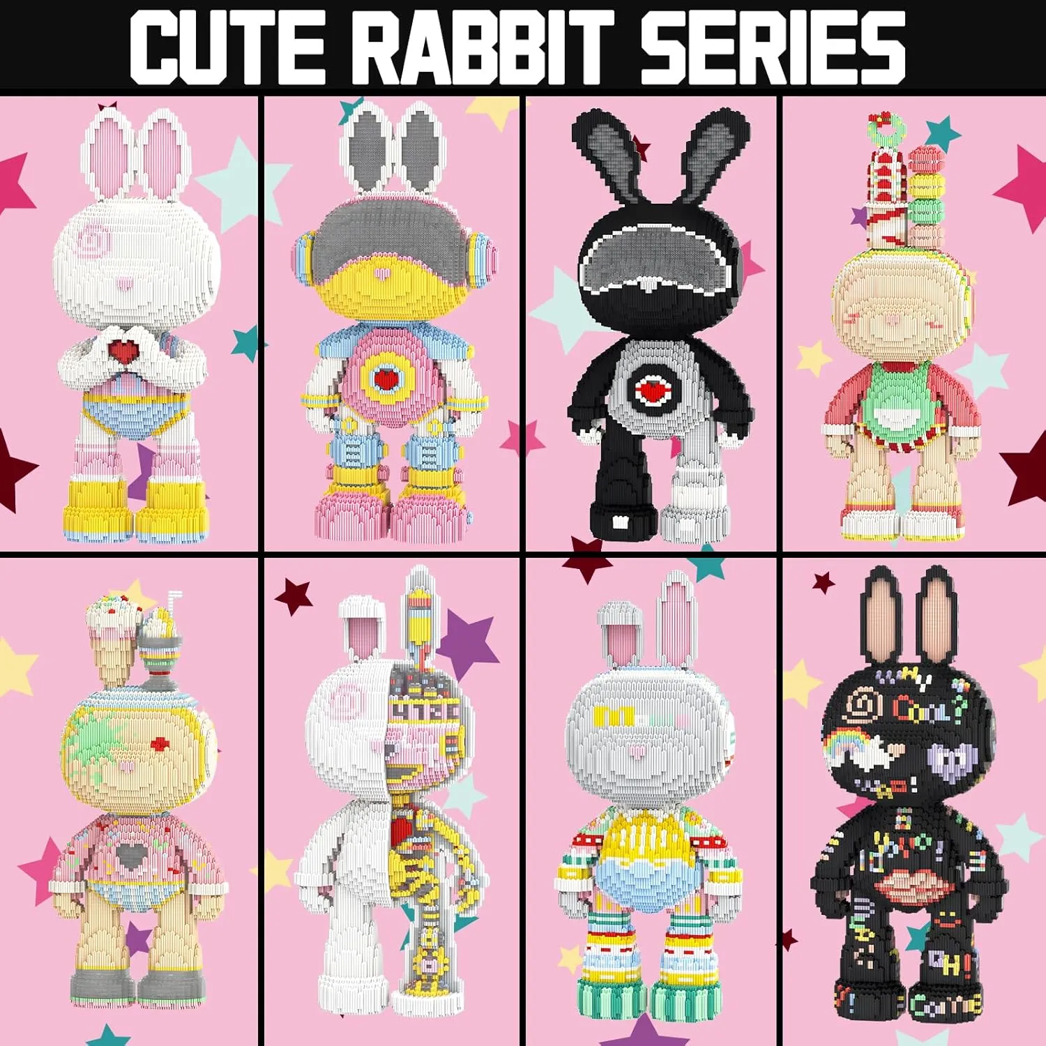 Kids 6400 synonym temporary peruvian Pieces 55cm High Series QPFBSM Black Rabbit Animal Micro Building Blocks Set for Adults Toys Gift 