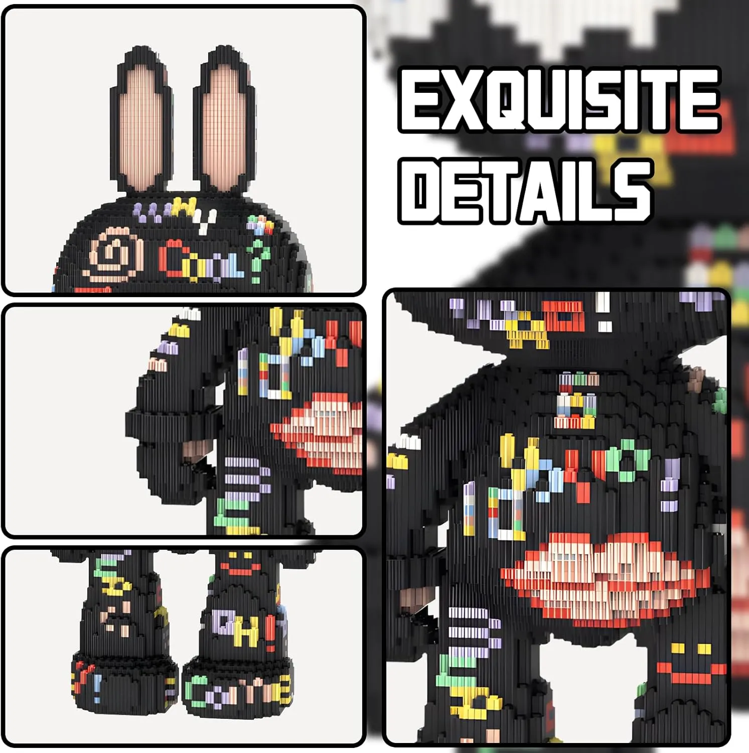 Kids 6400 synonym temporary peruvian Pieces 55cm High Series QPFBSM Black Rabbit Animal Micro Building Blocks Set for Adults Toys Gift 