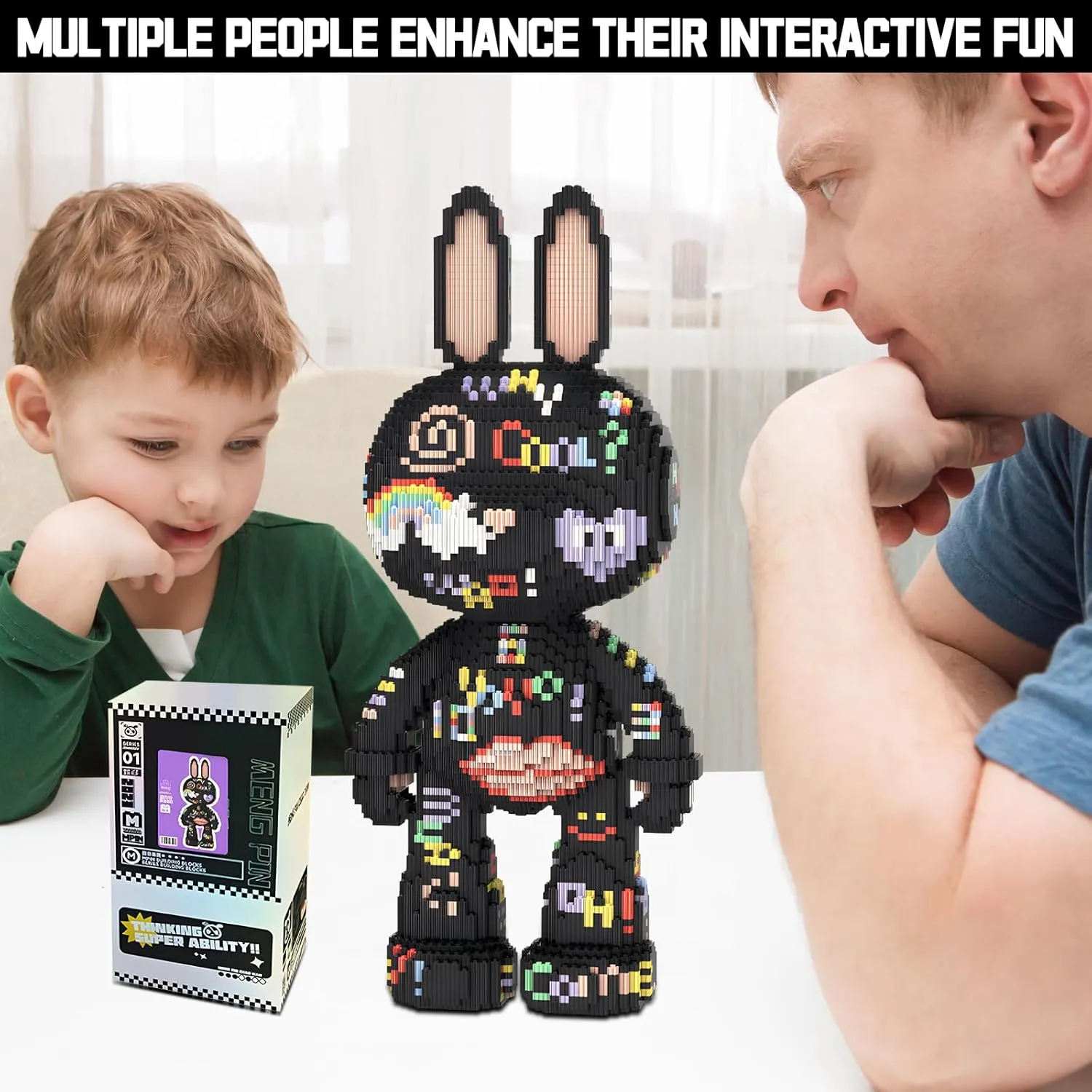 Kids 6400 synonym temporary peruvian Pieces 55cm High Series QPFBSM Black Rabbit Animal Micro Building Blocks Set for Adults Toys Gift 