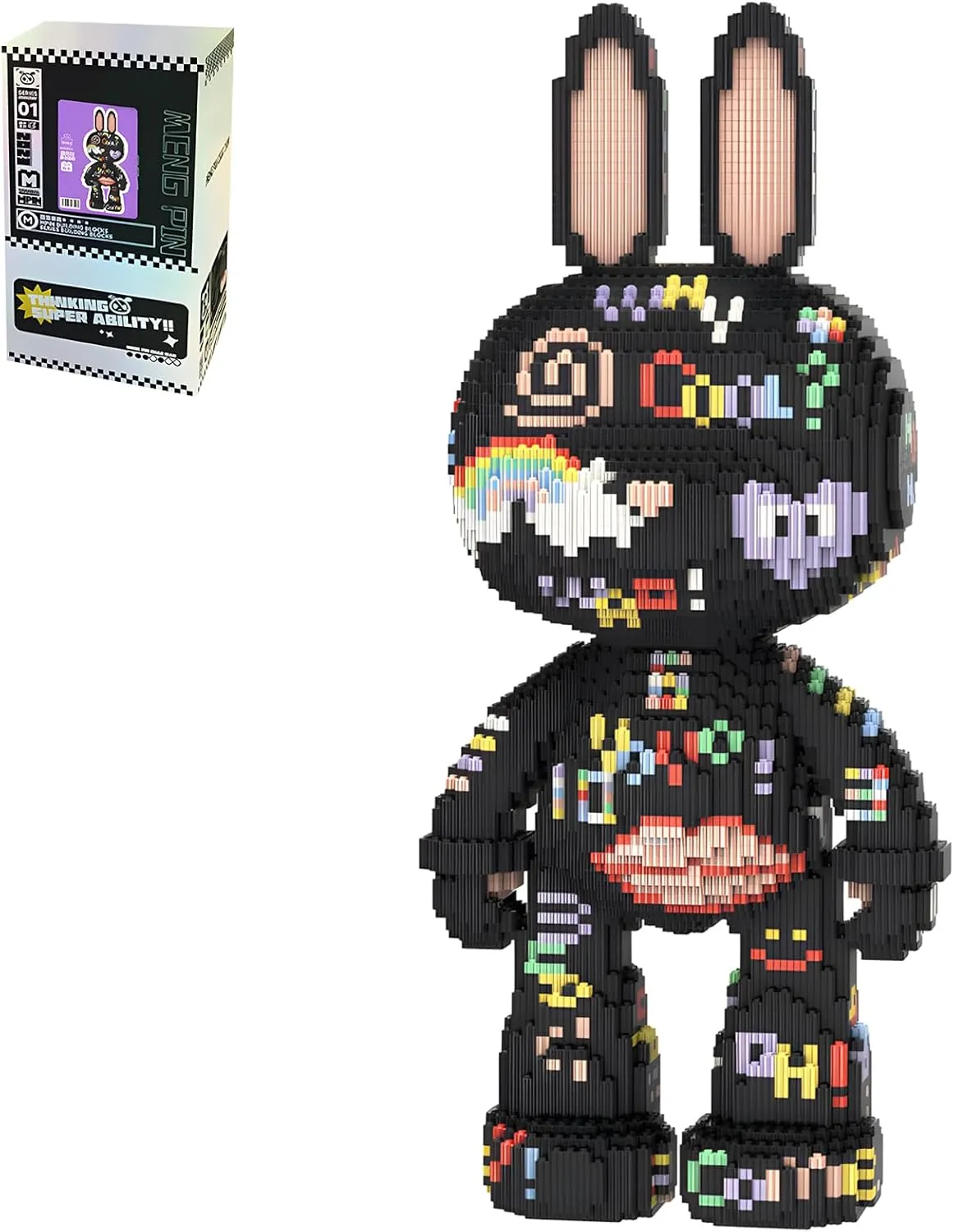 Kids 6400 synonym temporary peruvian Pieces 55cm High Series QPFBSM Black Rabbit Animal Micro Building Blocks Set for Adults Toys Gift 