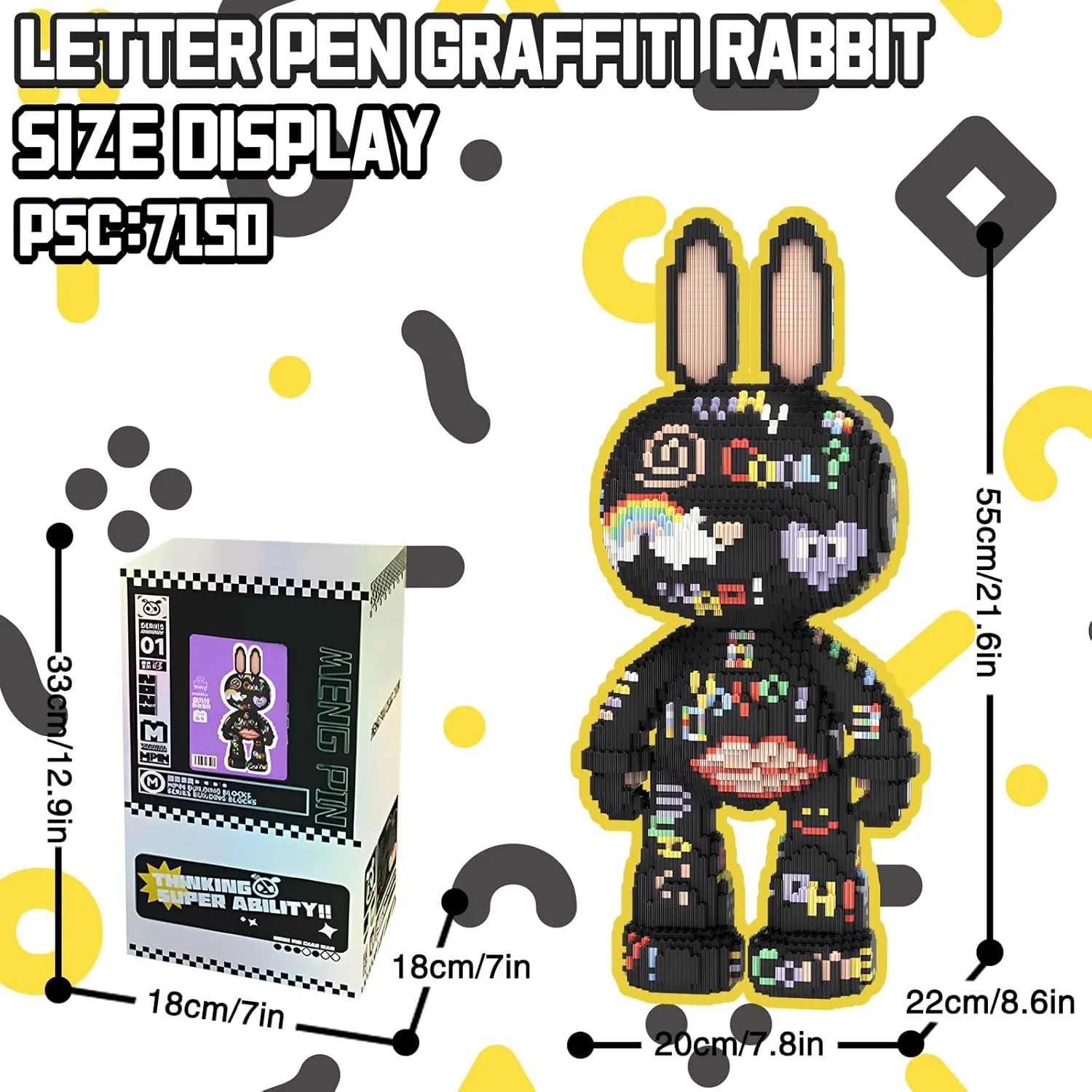 Kids 6400 synonym temporary peruvian Pieces 55cm High Series QPFBSM Black Rabbit Animal Micro Building Blocks Set for Adults Toys Gift 