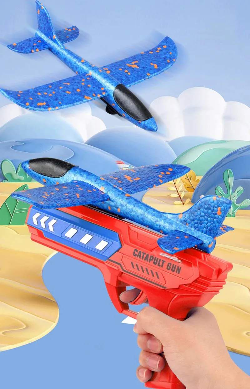Kids Airplane Launcher Toys 13.2'' LED Foam Glider Catapult Gun Plane Toy for Boys Outdoor Flying Toys Birthday Gifts for Boys