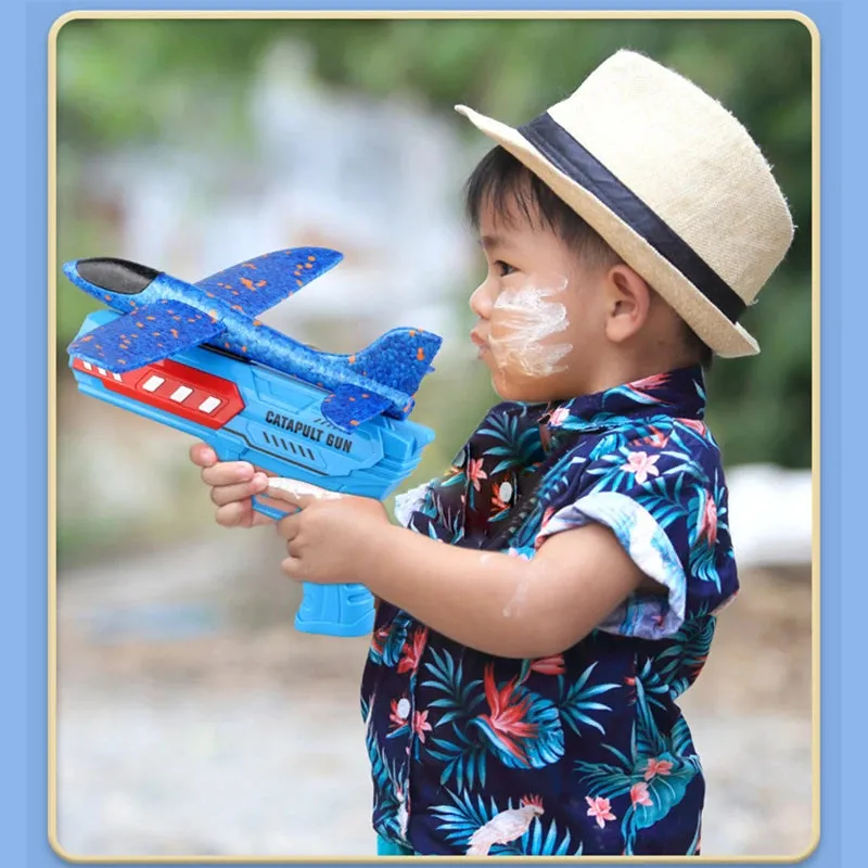 Kids Airplane Launcher Toys 13.2'' LED Foam Glider Catapult Gun Plane Toy for Boys Outdoor Flying Toys Birthday Gifts for Boys