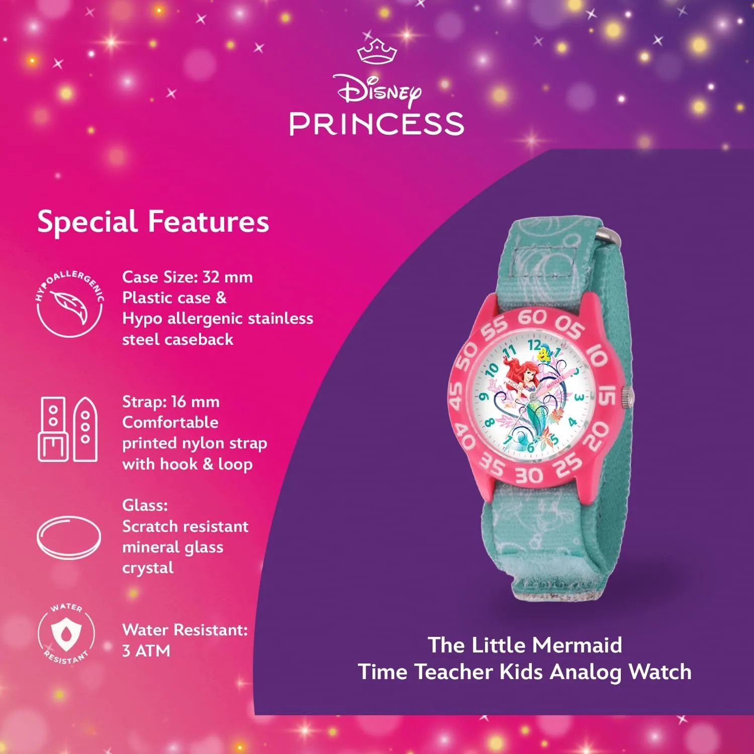 Kids' Plastic Time Teacher Analog Quartz Nylon Strap Watch acid Disney Princess 
