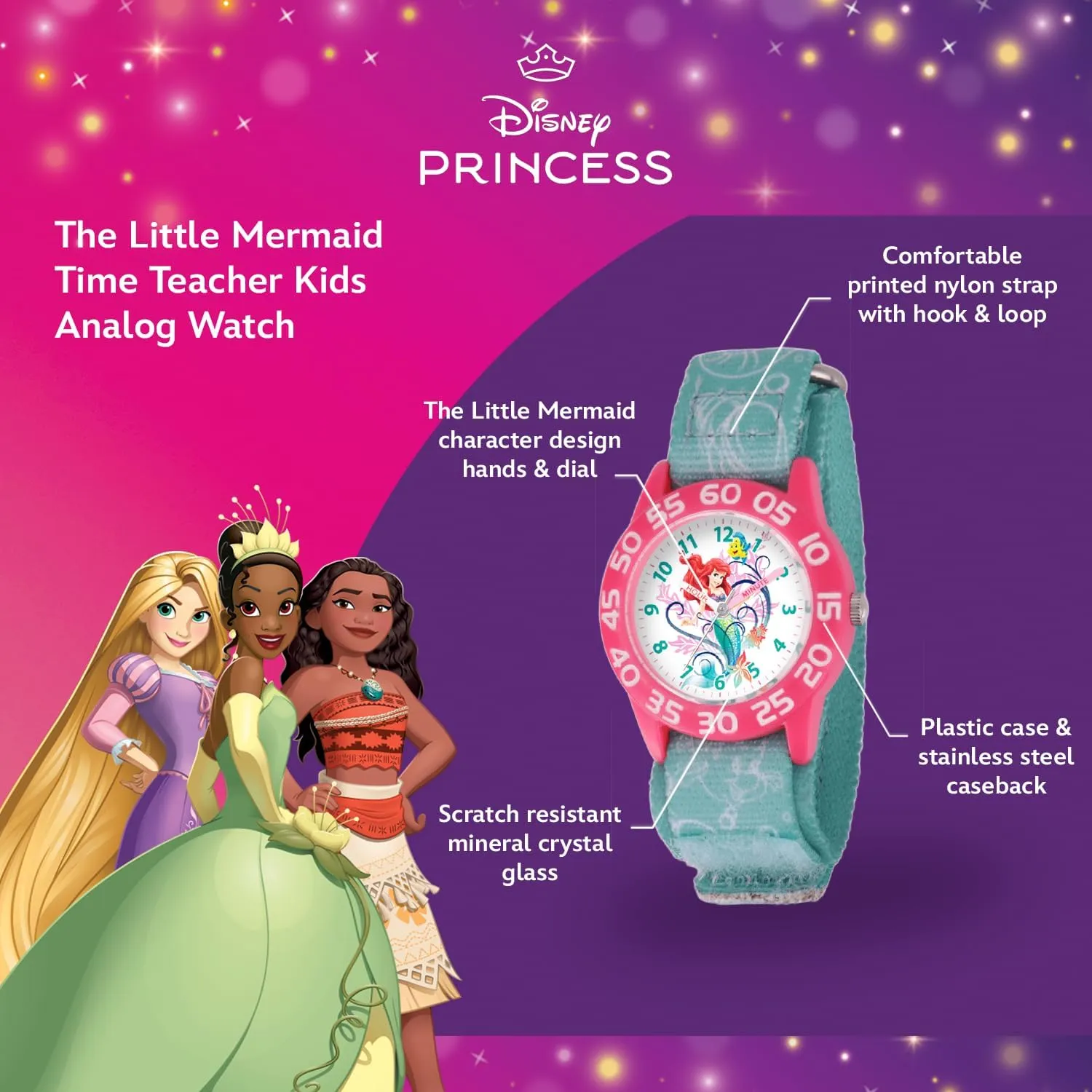 Kids' Plastic Time Teacher Analog Quartz Nylon Strap Watch acid Disney Princess 