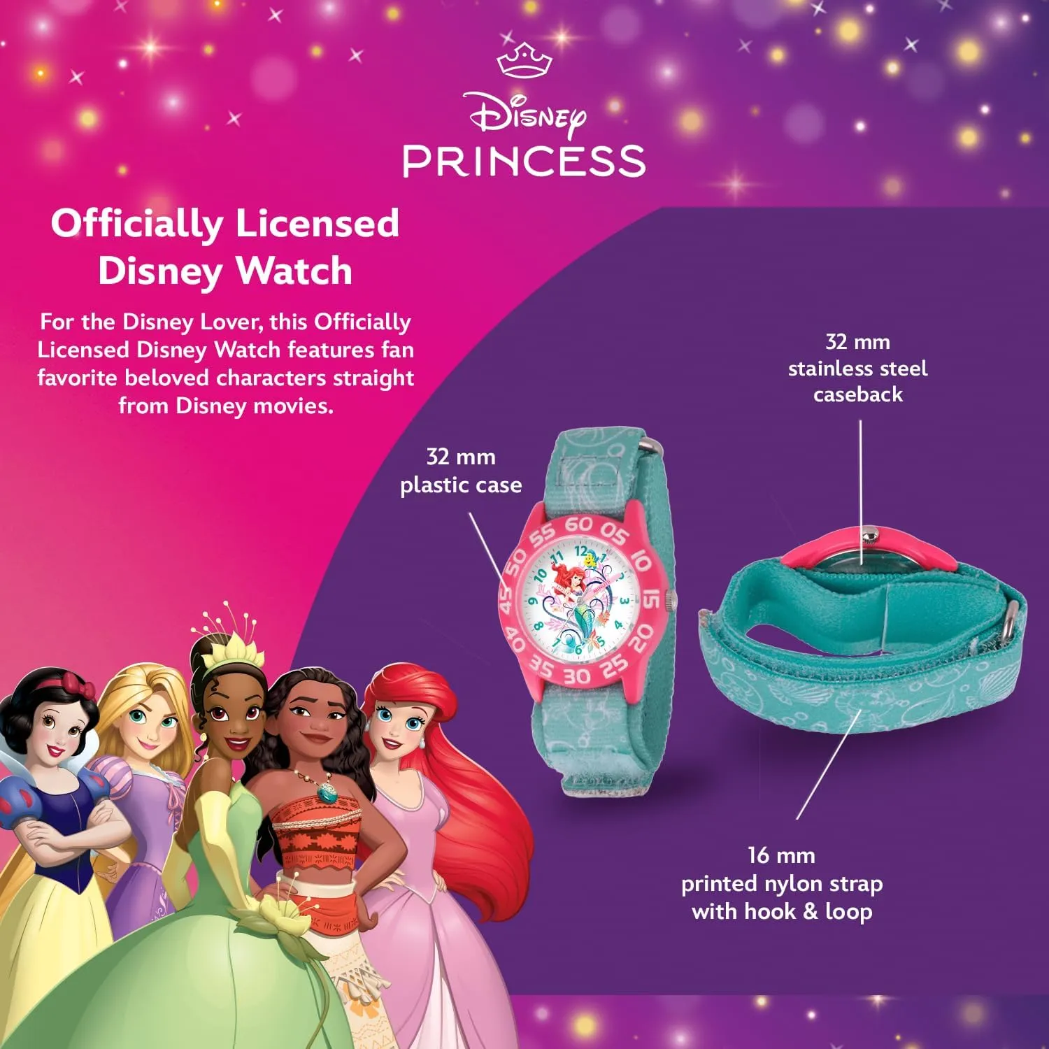 Kids' Plastic Time Teacher Analog Quartz Nylon Strap Watch acid Disney Princess 