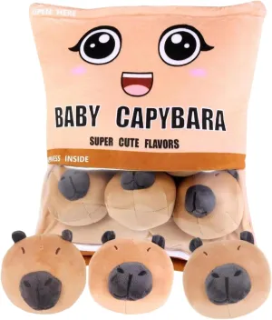 Kids(6pcs a Bag$ disillusion Brown) FRANKIEZHOU Capybara Pillows Plush$Kawaii Snack Bag mini Capybara Stuffed Animals$Gifts for 