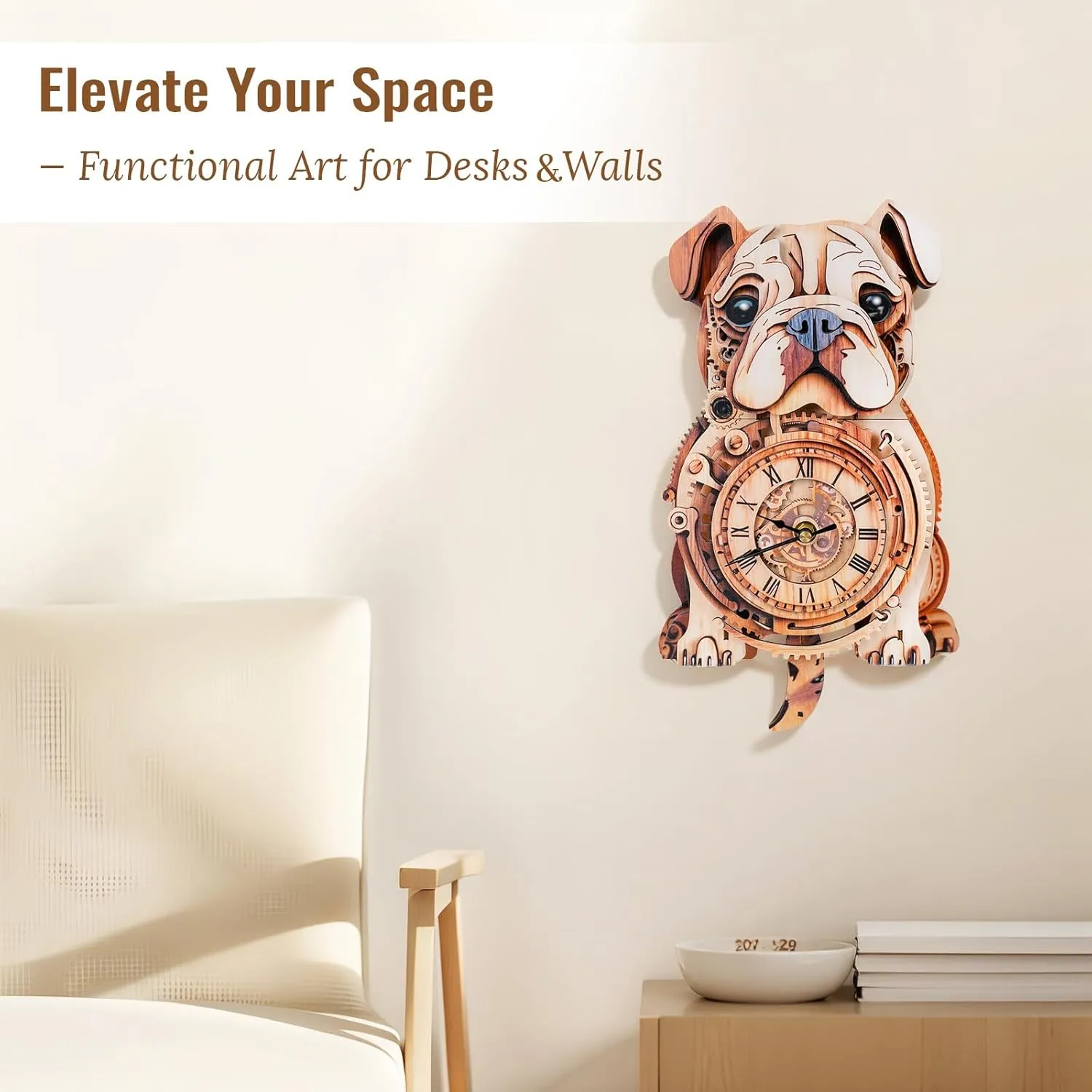 Kit Model Building Set Hobbies for Women Men Puzzle Home Decor & Stress Relief Craft Unique Gift for DIY Lovers 3D Puzzle for Adults Bulldog Clock - Mechanical DIY cap preferably faunal zinc Wall Clock 