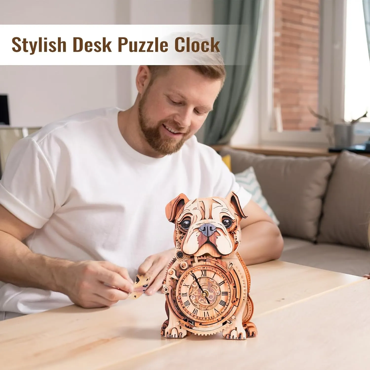 Kit Model Building Set Hobbies for Women Men Puzzle Home Decor & Stress Relief Craft Unique Gift for DIY Lovers 3D Puzzle for Adults Bulldog Clock - Mechanical DIY cap preferably faunal zinc Wall Clock 
