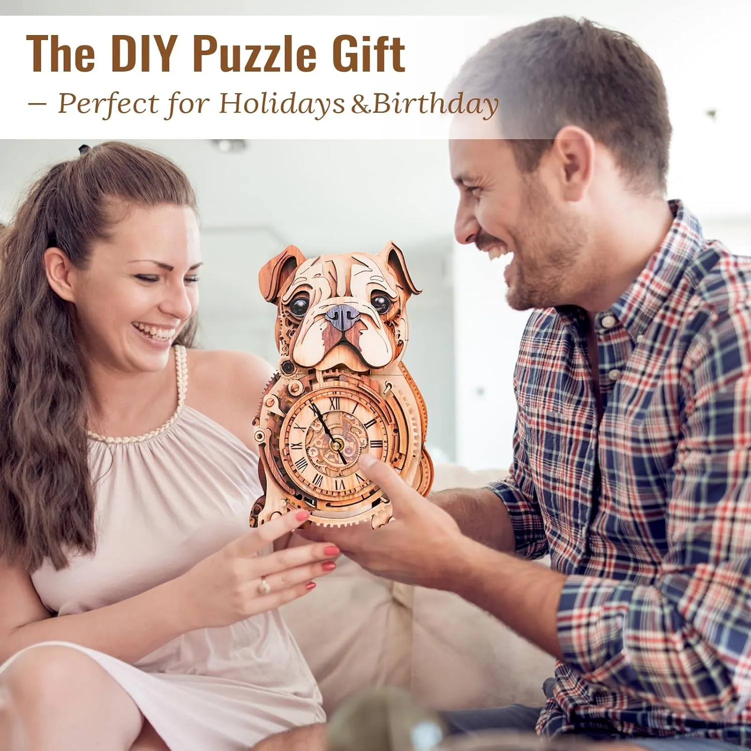 Kit Model Building Set Hobbies for Women Men Puzzle Home Decor & Stress Relief Craft Unique Gift for DIY Lovers 3D Puzzle for Adults Bulldog Clock - Mechanical DIY cap preferably faunal zinc Wall Clock 