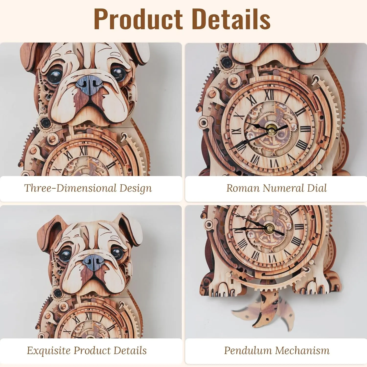 Kit Model Building Set Hobbies for Women Men Puzzle Home Decor & Stress Relief Craft Unique Gift for DIY Lovers 3D Puzzle for Adults Bulldog Clock - Mechanical DIY cap preferably faunal zinc Wall Clock 