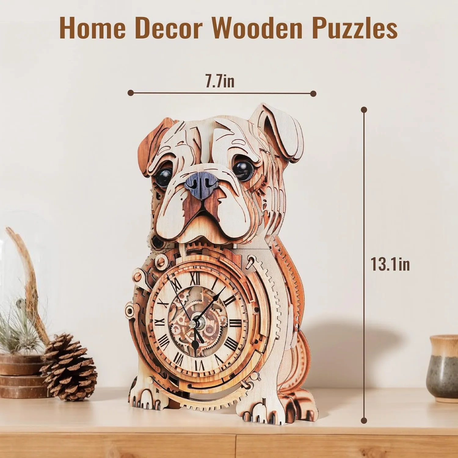 Kit Model Building Set Hobbies for Women Men Puzzle Home Decor & Stress Relief Craft Unique Gift for DIY Lovers 3D Puzzle for Adults Bulldog Clock - Mechanical DIY cap preferably faunal zinc Wall Clock 