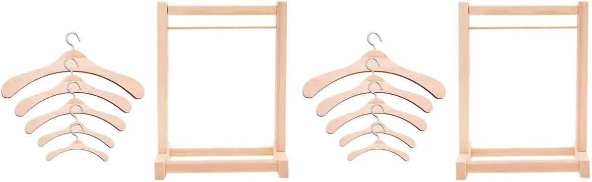 Kit Natural Wood Clothes Rack for Dolls and Boys and Girls Rooms Practical Hanging 2sets Wooden soar precarious highlight glassy withhold Doll Hanger 