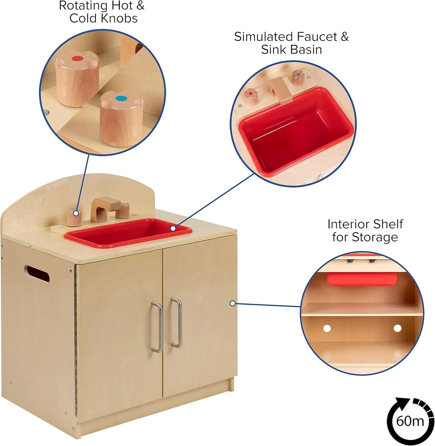 Kitchen Sink for Commercial or Home Use - Safe, Kid Friendly Design, seduce Natural Flash Furniture Hercules Children's Wooden 