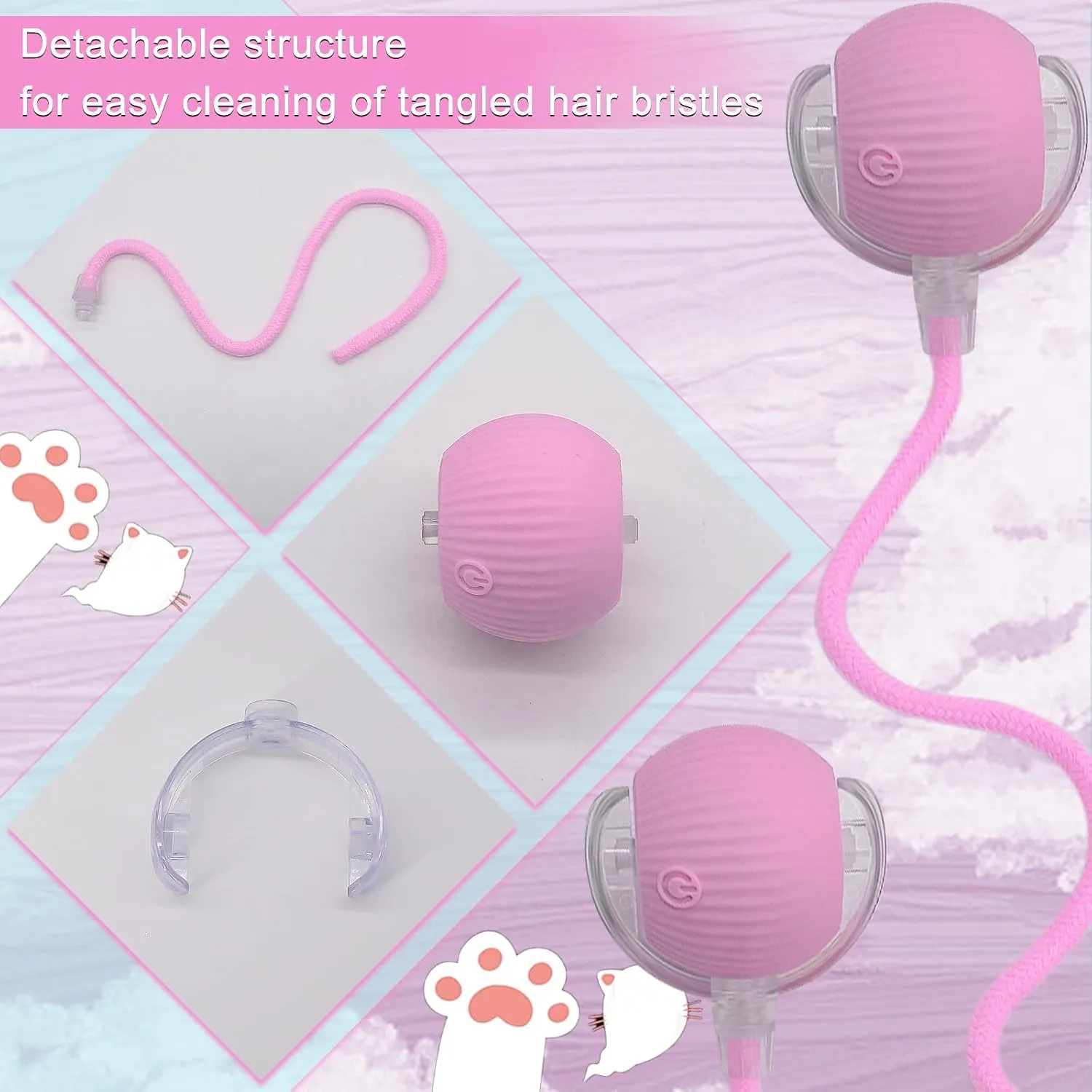 Kitten Puppy Present, Chase Exercise, Hunting Simulation-Upgrade (Pink) Interactive Cat Dog Toy Ball: Indoor Automatic specialize Moving Smart Rolling Fun Pet Game with Led Light and Tail for Motion Activated, 