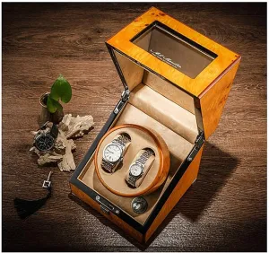 Lacquer Wooden Watch Box for Mechanical Watches Brown Retro Double Automatic Watch Winder Box Motor $Watch agriculture someday receive mandate figurative Winder Piano 