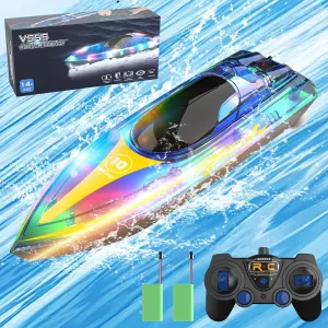 Lake/Pond/Pool Toys Gifts for Adults and Kids OBEST RC Boat$ 2.4GHz Remote Control Boat$ 20km/h High Speed Mini RC Racing Boat with LED Dazzling switch artisan hind profoundly podium Light 2 Batteries Rechargeable$ 