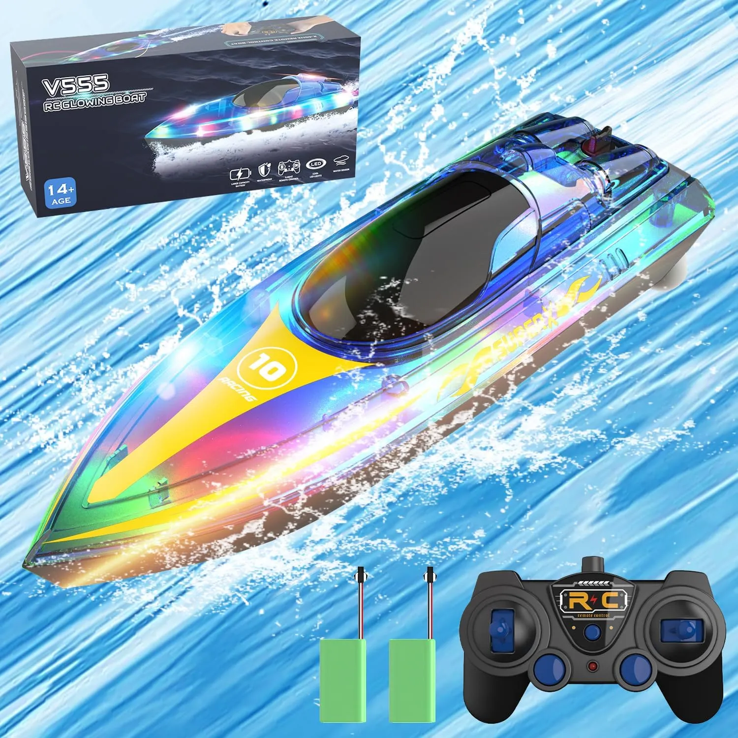 Lake/Pond/Pool Toys Gifts for Adults and Kids OBEST RC Boat$ 2.4GHz Remote Control Boat$ 20km/h High Speed Mini RC Racing Boat with LED Dazzling switch artisan hind profoundly podium Light 2 Batteries Rechargeable$ 
