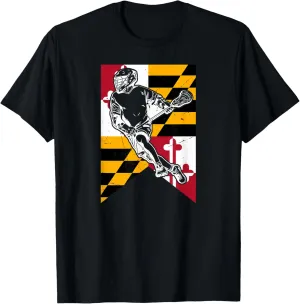 Lax Lacrosse Stick goldfish retro T-Shirt Lacrosse Player Maryland Flag 