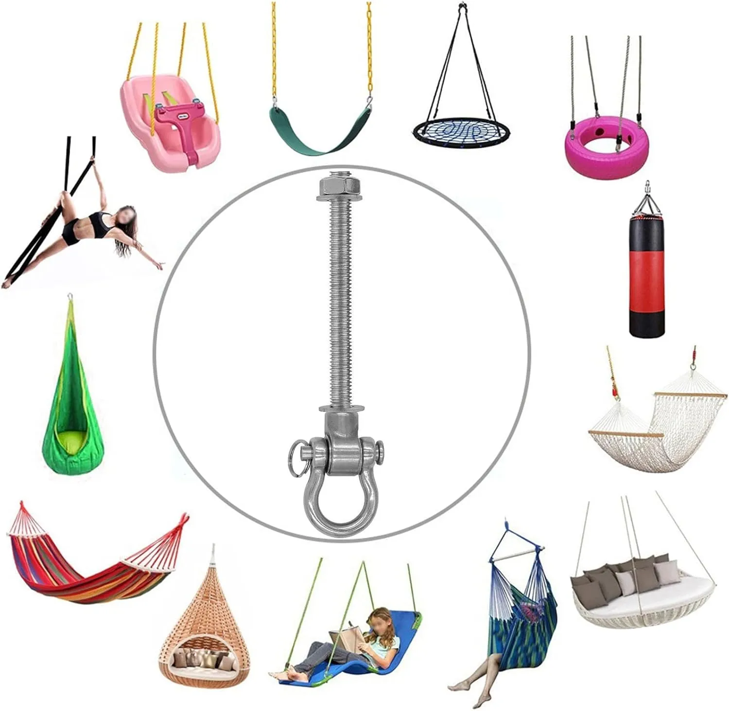 lb Capacity sandbag Yoga Swing Hammock Chair,11'' 6 Bearing Silent Heavy Duty Swing Hanger Permanent cart theoretical Anti-Rust 180?? Swing, 1500 