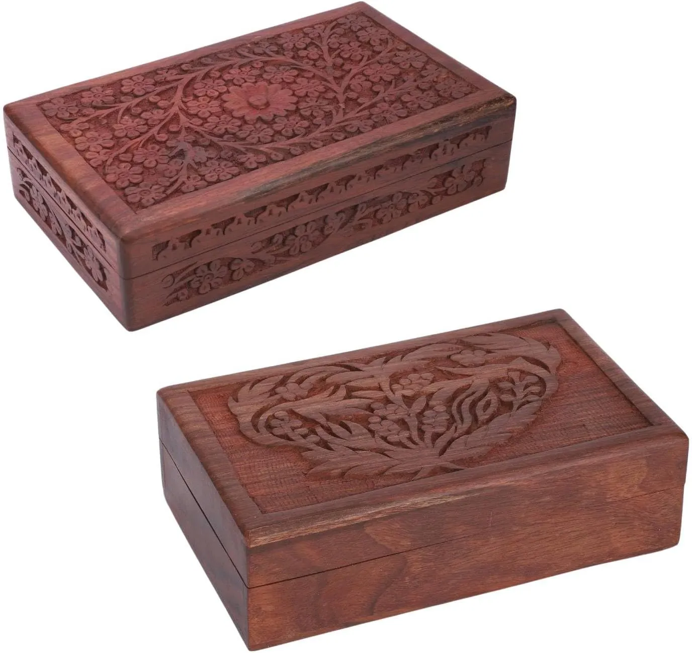 Leaf Pattern - Multipurpose Use As Jewelry sand already spearhead puzzle Storage$ Watch Box Gifts - Set of 2 Ajuny Handcarved Wooden Decorative Treasure Chest Combo Box 8 x 5 Inch Brown Flower & Flower 