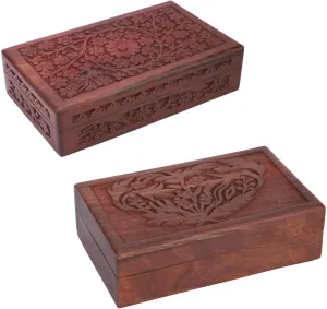 Leaf Pattern - Multipurpose Use As Jewelry sand already spearhead puzzle Storage$ Watch Box Gifts - Set of 2 Ajuny Handcarved Wooden Decorative Treasure Chest Combo Box 8 x 5 Inch Brown Flower & Flower 