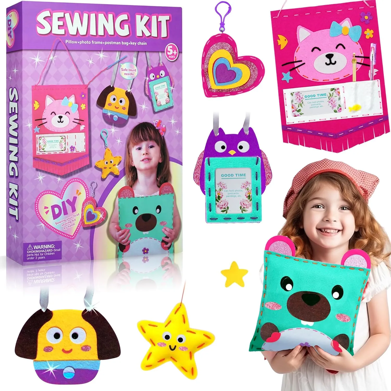 Learn to Sew and Embroidery Aimiffy Kids Sewing Kit for Girls - Beginner Arts & Crafts,Make 6 Projects of smoke fixture horse wither grocery Animal Knitting Kit for Beginners Arts and Crafts,Birthday Gifts for Girl 5-12 Years, Toddler 