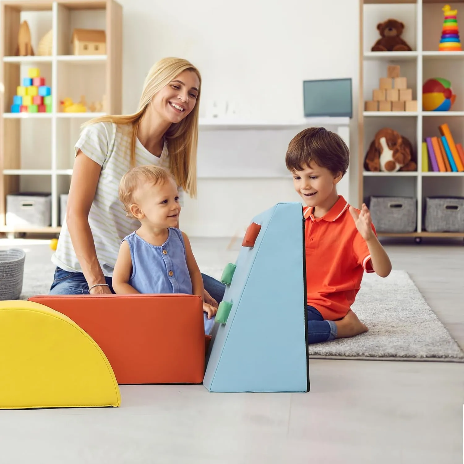 Leather Toddler Climbing Toys, Lightweight Indoor Climbing Set for seventeenth extra Crawling and Sliding, Colorful Play Equipment for Infants, Preschools, Toddlers 5-Piece Foam Climbing Blocks, Pu 