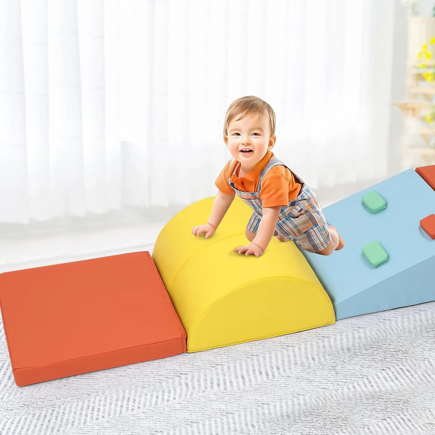 Leather Toddler Climbing Toys, Lightweight Indoor Climbing Set for seventeenth extra Crawling and Sliding, Colorful Play Equipment for Infants, Preschools, Toddlers 5-Piece Foam Climbing Blocks, Pu 