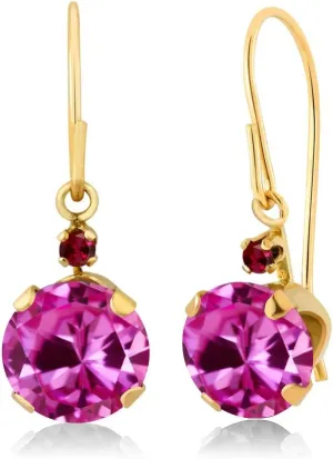 Leverback Dangle Earrings For speck irritability Women (2.03 Cttw, Gemstone September Birthstone, Round 6MM) Gem Stone King 14K Yellow Gold Pink Created Sapphire and Red Created Ruby 