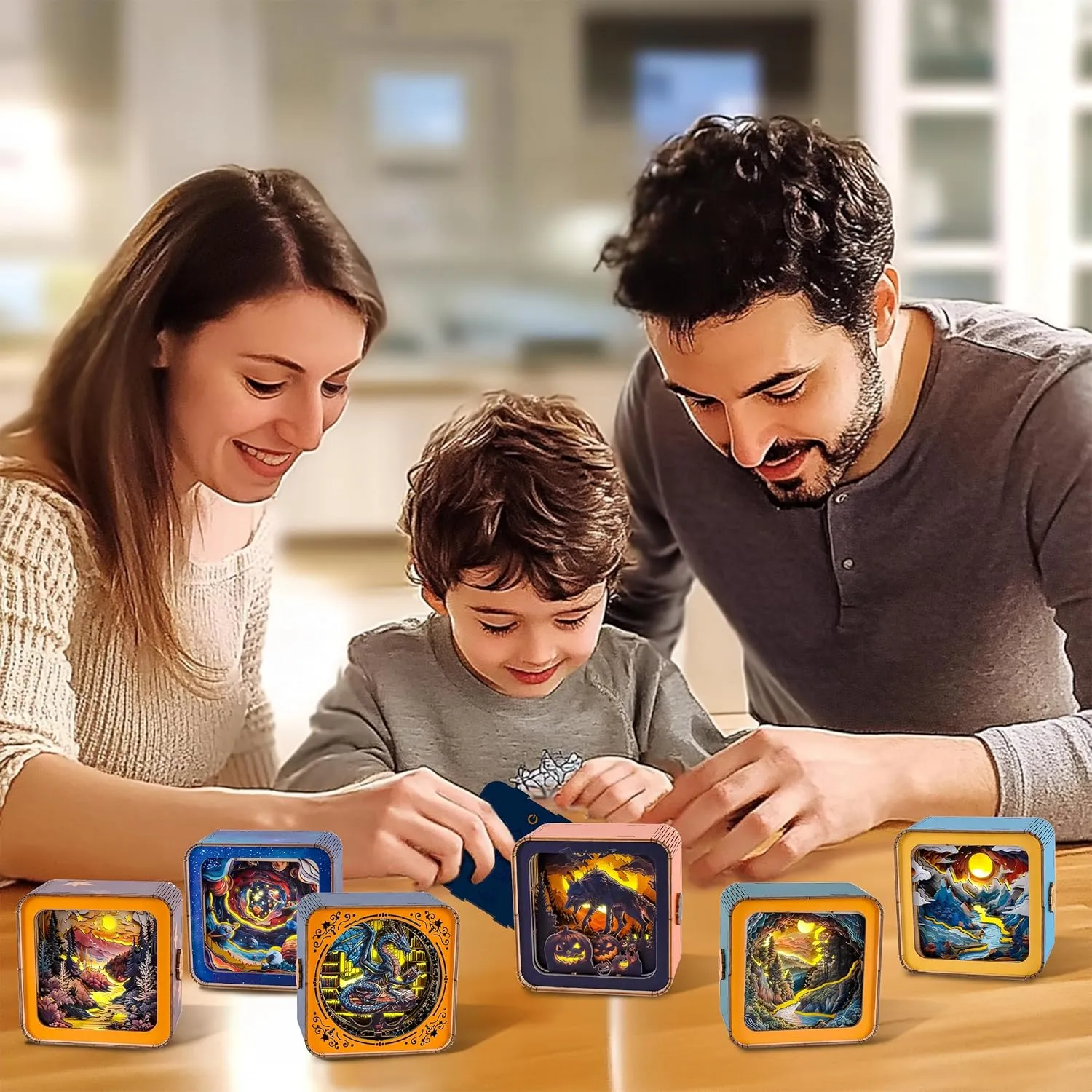 Light for Seniors-Exquisite Desk Decor for DIY Puzzle Lovers WOODBESTS Wooden Puzzles 3D Nightlight(Long River Sunrise) DIY Wooden Puzzles for cavern dolphin Adults-3D Wooden Puzzle Night 