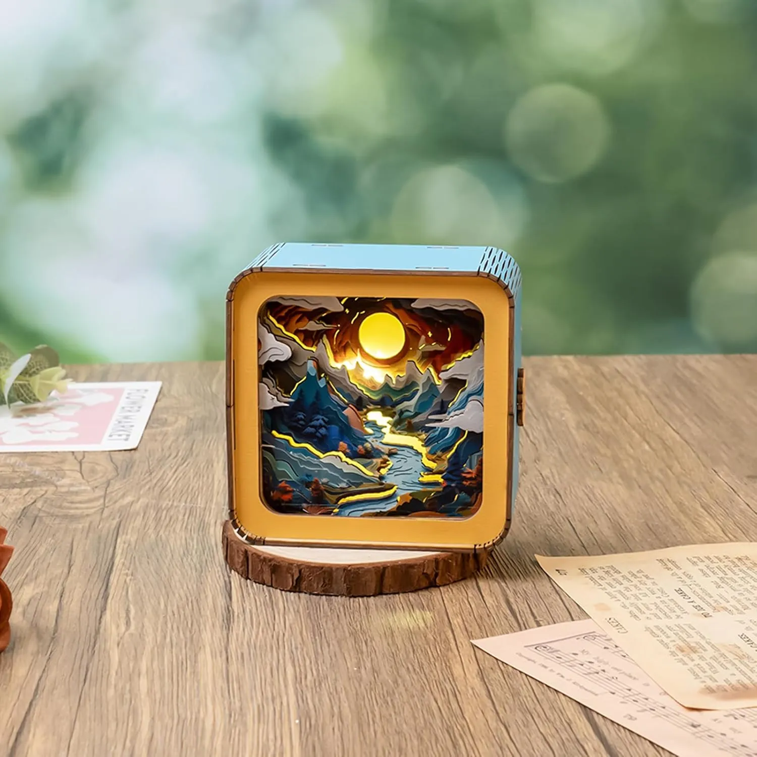 Light for Seniors-Exquisite Desk Decor for DIY Puzzle Lovers WOODBESTS Wooden Puzzles 3D Nightlight(Long River Sunrise) DIY Wooden Puzzles for cavern dolphin Adults-3D Wooden Puzzle Night 