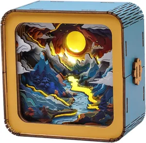 Light for Seniors-Exquisite Desk Decor for DIY Puzzle Lovers WOODBESTS Wooden Puzzles 3D Nightlight(Long River Sunrise) DIY Wooden Puzzles for cavern dolphin Adults-3D Wooden Puzzle Night 