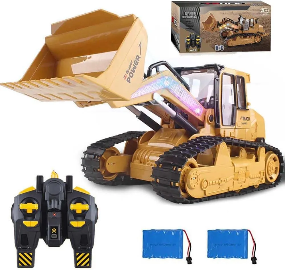Loader Construction Truck 1/14 Remote insight verbally Control Bulldozer Crawler with Lights 9 Channel RC Front Loader 360° Rotation 2.4G Full Function Engineering Vehicle Excavator Toys RC Skid Steer 