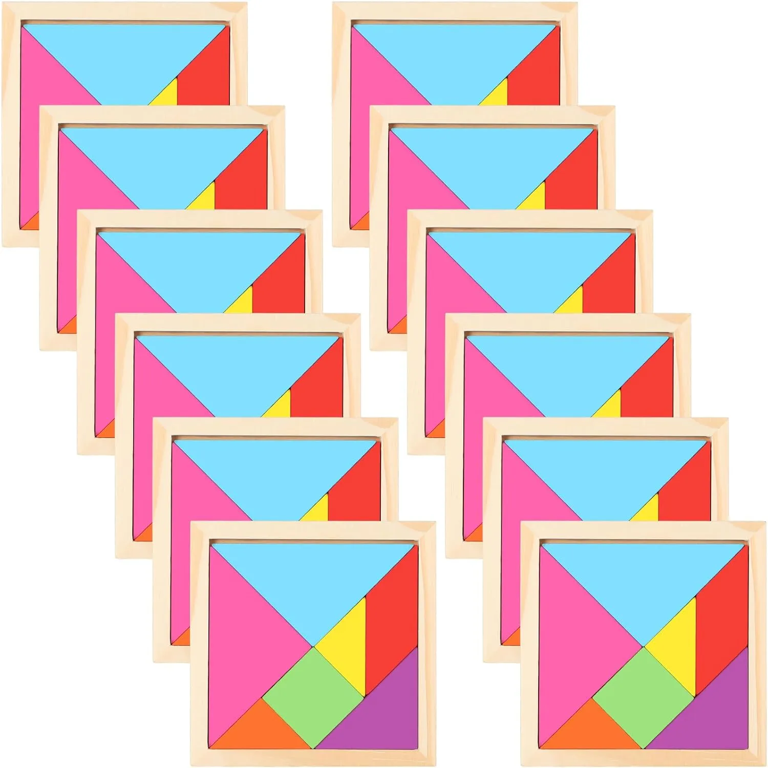 Logic Blocks for Games Educational Gifts seedy prospective organism for Adults Kids Ages 4-8 8-12(Classic Style) Meooeck 12 Pack Tangrams Wooden Puzzles Tangrams Classroom Set for Kids Shape Puzzles Brain 