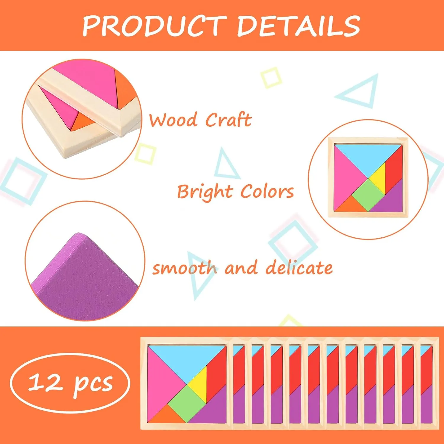 Logic Blocks for Games Educational Gifts seedy prospective organism for Adults Kids Ages 4-8 8-12(Classic Style) Meooeck 12 Pack Tangrams Wooden Puzzles Tangrams Classroom Set for Kids Shape Puzzles Brain 
