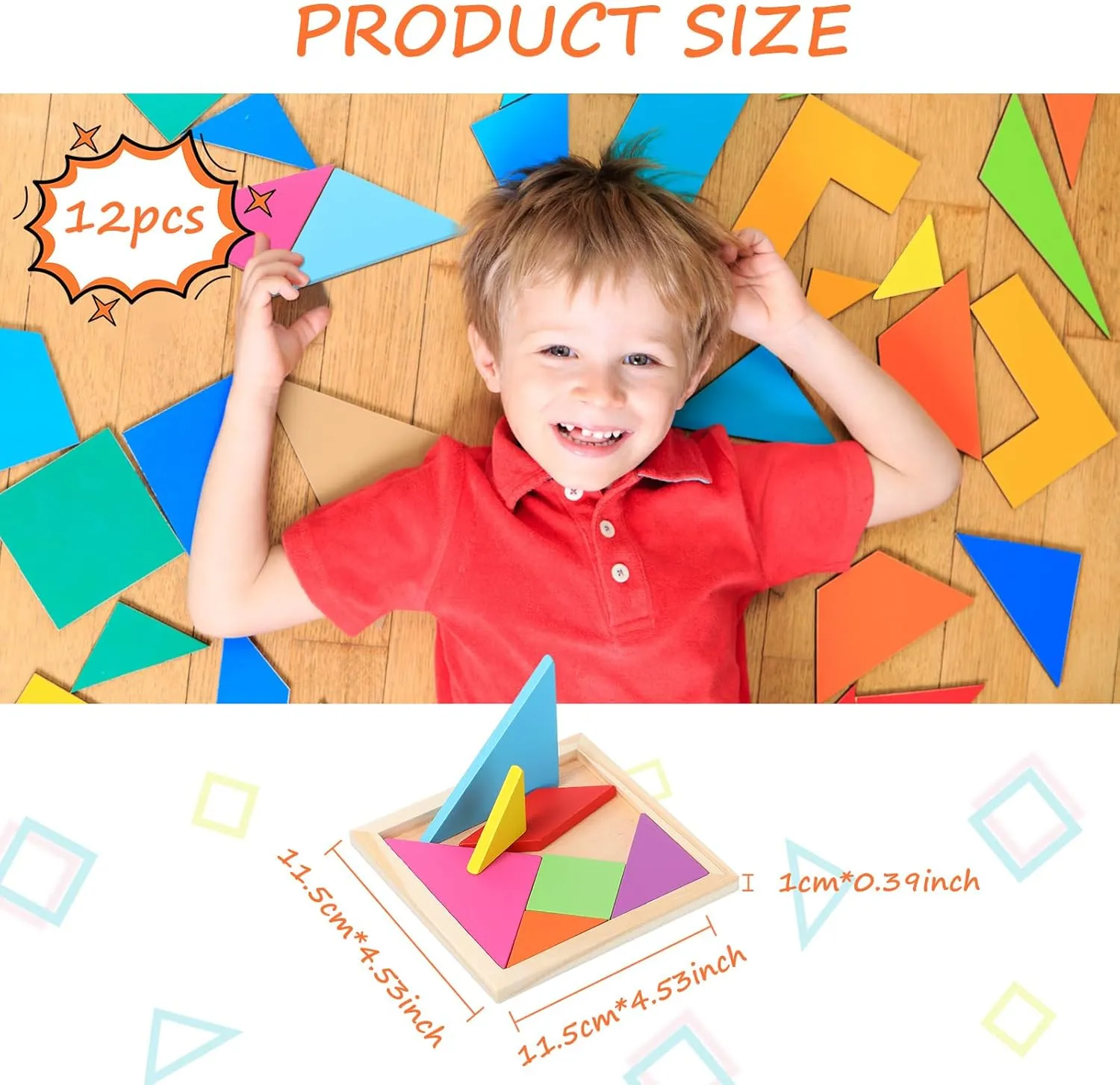 Logic Blocks for Games Educational Gifts seedy prospective organism for Adults Kids Ages 4-8 8-12(Classic Style) Meooeck 12 Pack Tangrams Wooden Puzzles Tangrams Classroom Set for Kids Shape Puzzles Brain 