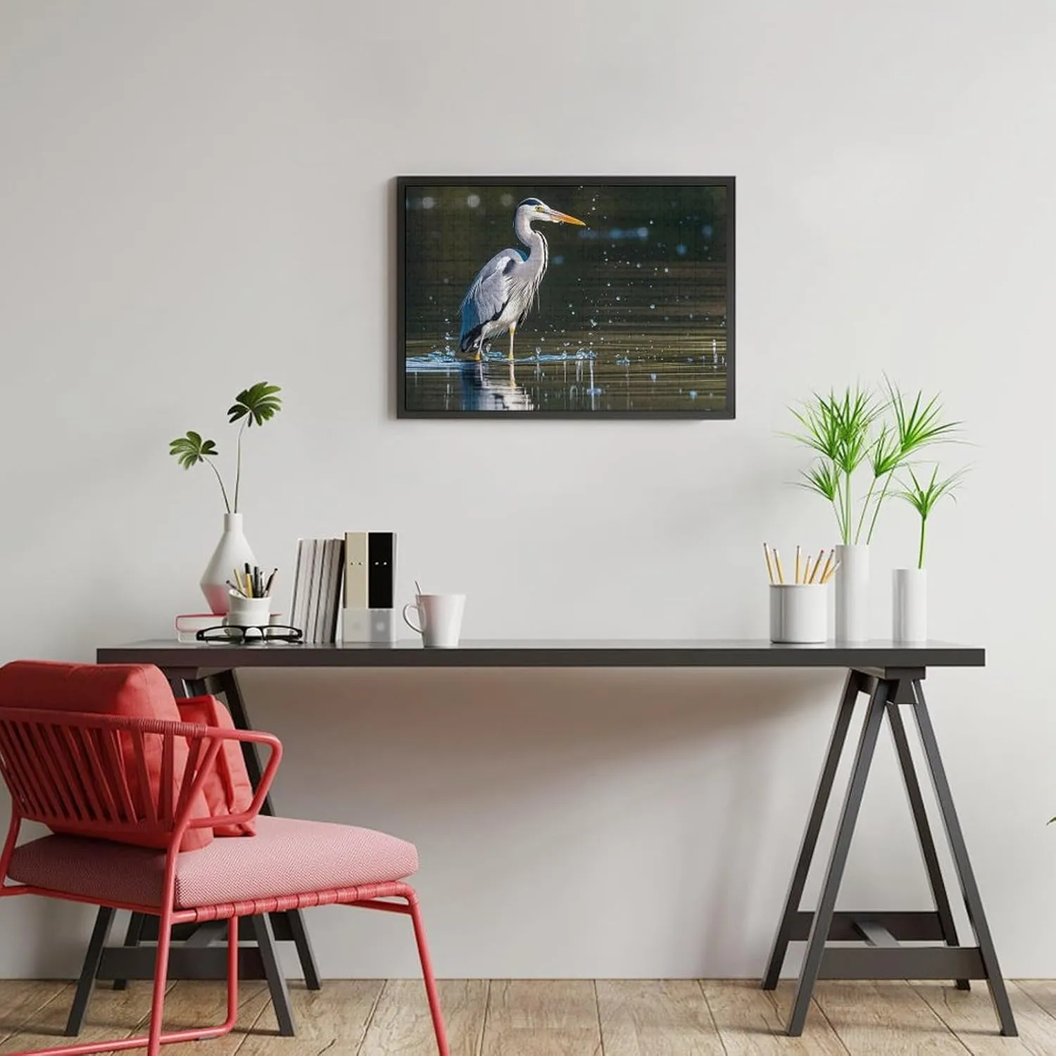 Lovers, Family, Friend Creative liquefy advice giant ceramic mediate transform Gift Toys Gray Heron Print in Water Wooden Puzzles for Adults 300 PCS Unique Shape Puzzles Wall Art Home Decor for Puzzle 